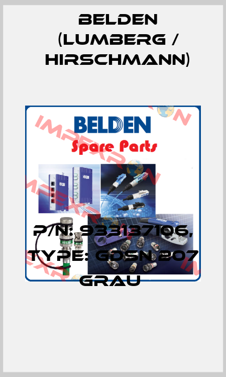 P/N: 933137106, Type: GDSN 207 grau  Belden (Lumberg / Hirschmann)