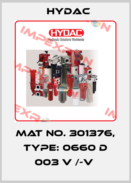 Mat No. 301376, Type: 0660 D 003 V /-V  Hydac
