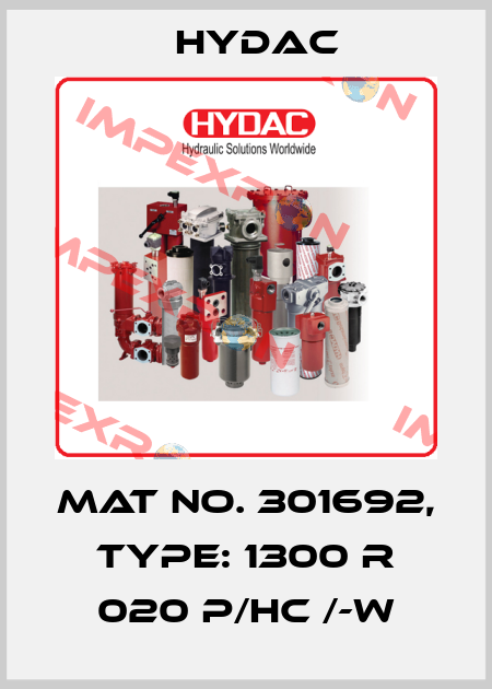 Mat No. 301692, Type: 1300 R 020 P/HC /-W Hydac