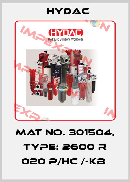 Mat No. 301504, Type: 2600 R 020 P/HC /-KB  Hydac