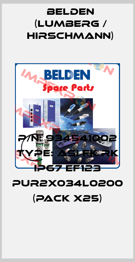 P/N: 934541002 Type: ASI FK RK IP67 EF123 PUR2x034L0200 (pack x25) Belden (Lumberg / Hirschmann)
