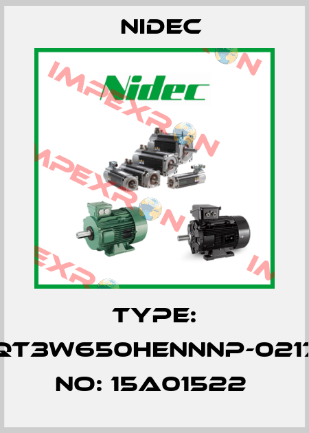 Type: QT3W650HENNNP-0217  NO: 15A01522  Nidec