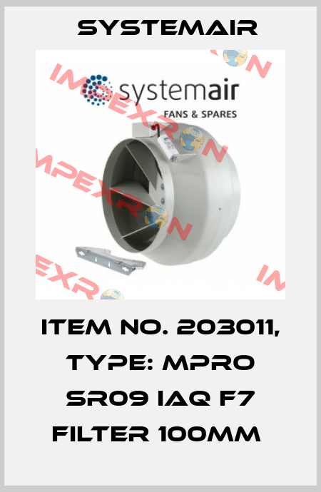 Item No. 203011, Type: MPRO SR09 IAQ F7 Filter 100mm  Systemair