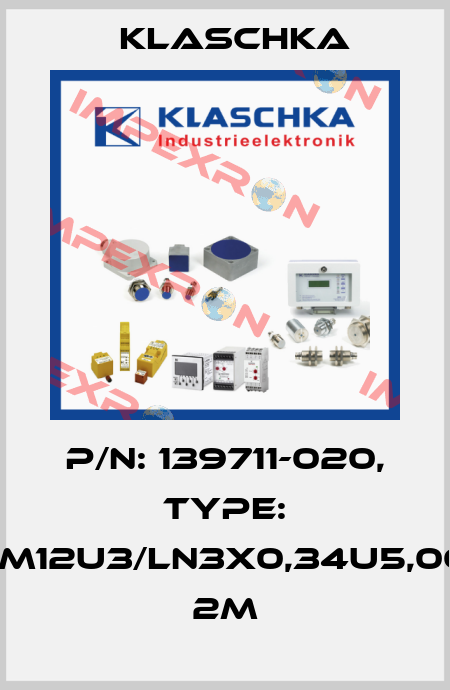 P/N: 139711-020, Type: JSM12U3/LN3x0,34u5,0OG 2m Klaschka