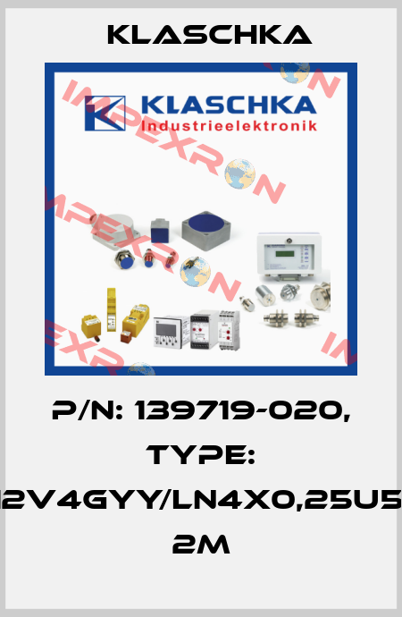 P/N: 139719-020, Type: JSM12V4gyy/LN4x0,25u5,0OG 2m Klaschka