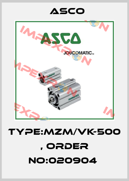 TYPE:MZM/VK-500 , ORDER NO:020904  Asco