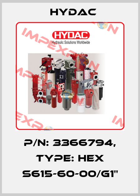 P/N: 3366794, Type: HEX S615-60-00/G1" Hydac