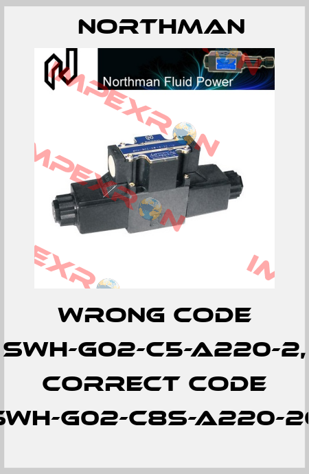 wrong code SWH-G02-C5-A220-2, correct code SWH-G02-C8S-A220-20 Northman