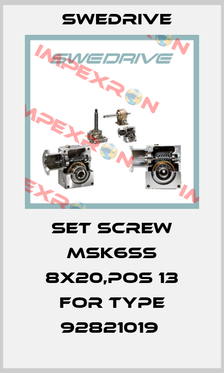 Set screw MSK6SS 8x20,pos 13 for type 92821019  Swedrive
