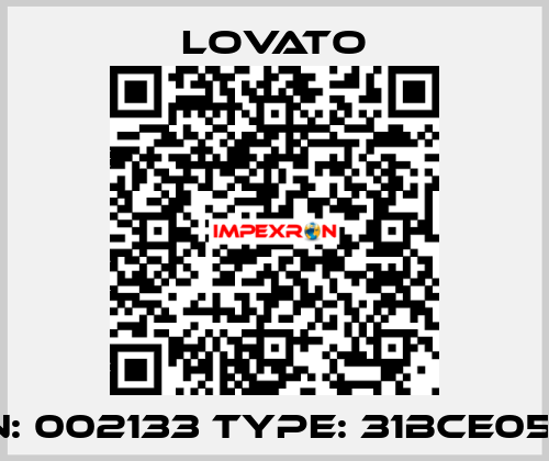 P/N: 002133 Type: 31BCE0524 Lovato