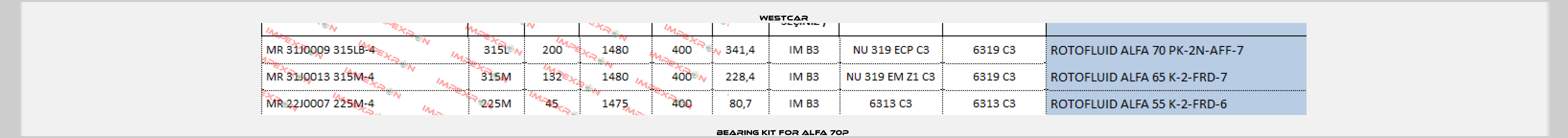 Bearing kit for Alfa 70P  Westcar