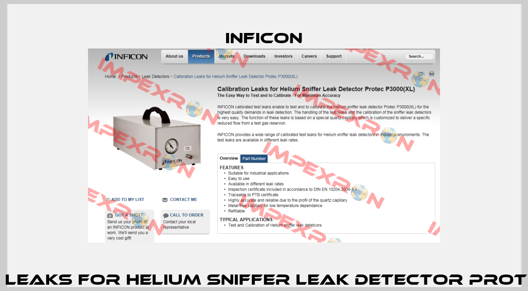 Calibration Leaks for Helium Sniffer Leak Detector Protec P3000(XL) Inficon