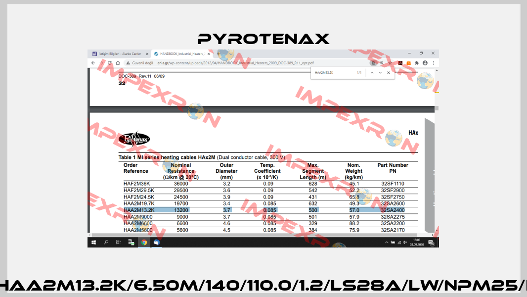 D/HAA2M13.2K/6.50M/140/110.0/1.2/LS28A/LW/NPM25/EX PYROTENAX