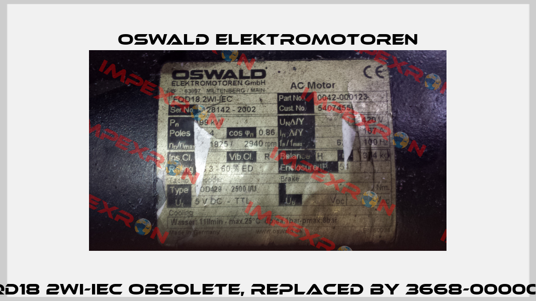 FQD18 2WI-IEC Obsolete, replaced by 3668-000006  Oswald Elektromotoren