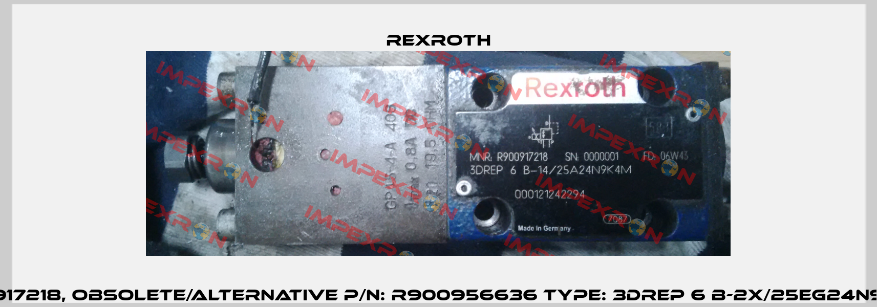R900917218, obsolete/alternative P/N: R900956636 Type: 3DREP 6 B-2X/25EG24N9K4/M  Rexroth