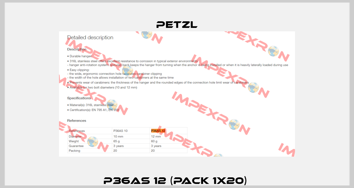 P36AS 12 (pack 1x20)  Petzl