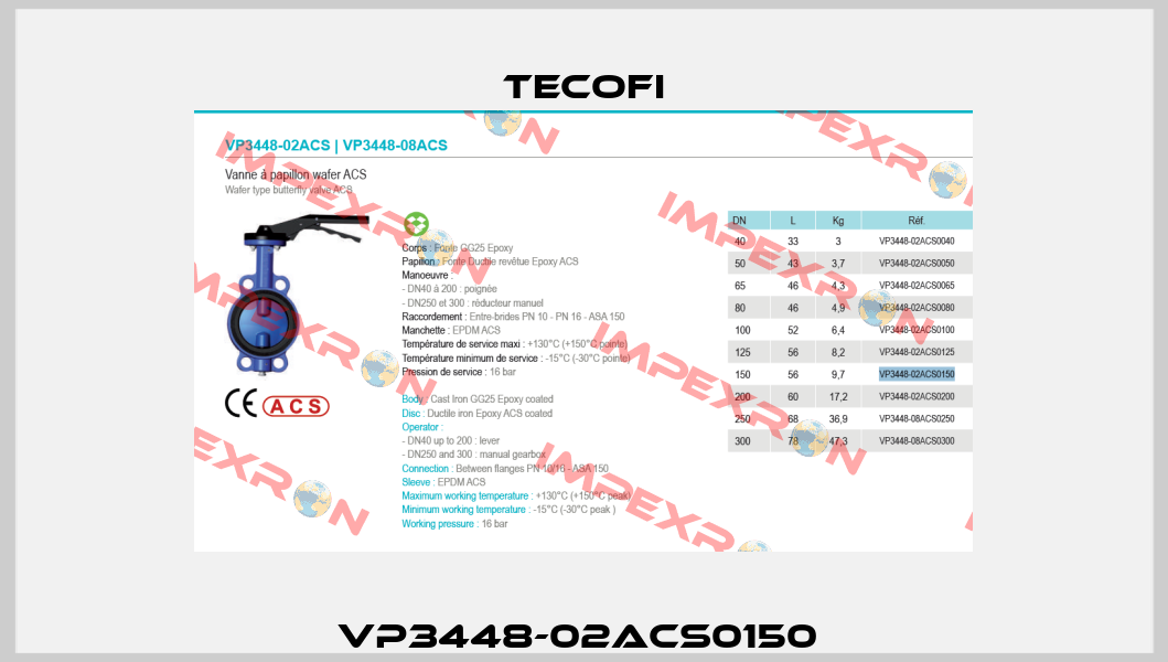 VP3448-02ACS0150  Tecofi