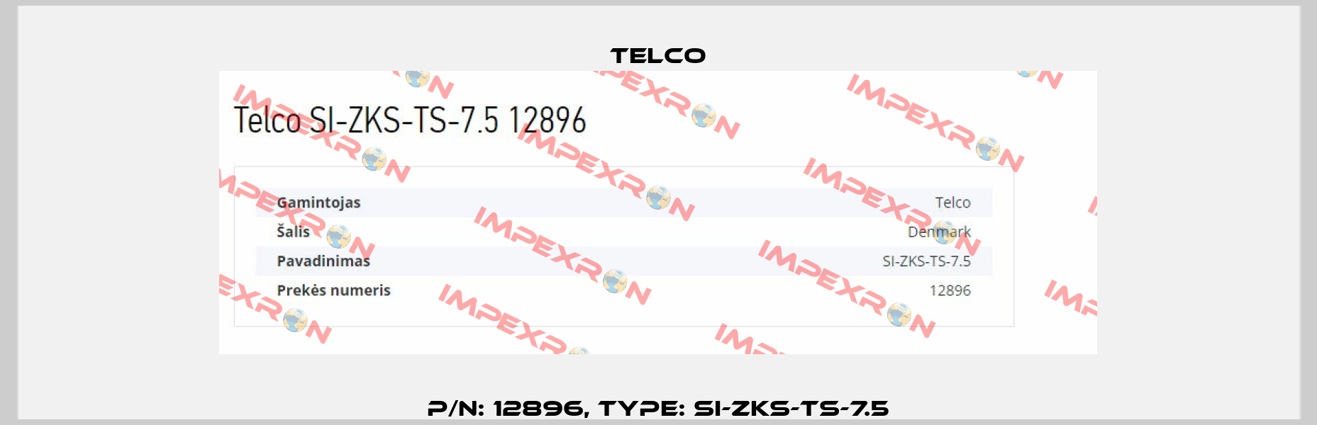 p/n: 12896, Type: SI-ZKS-TS-7.5 Telco
