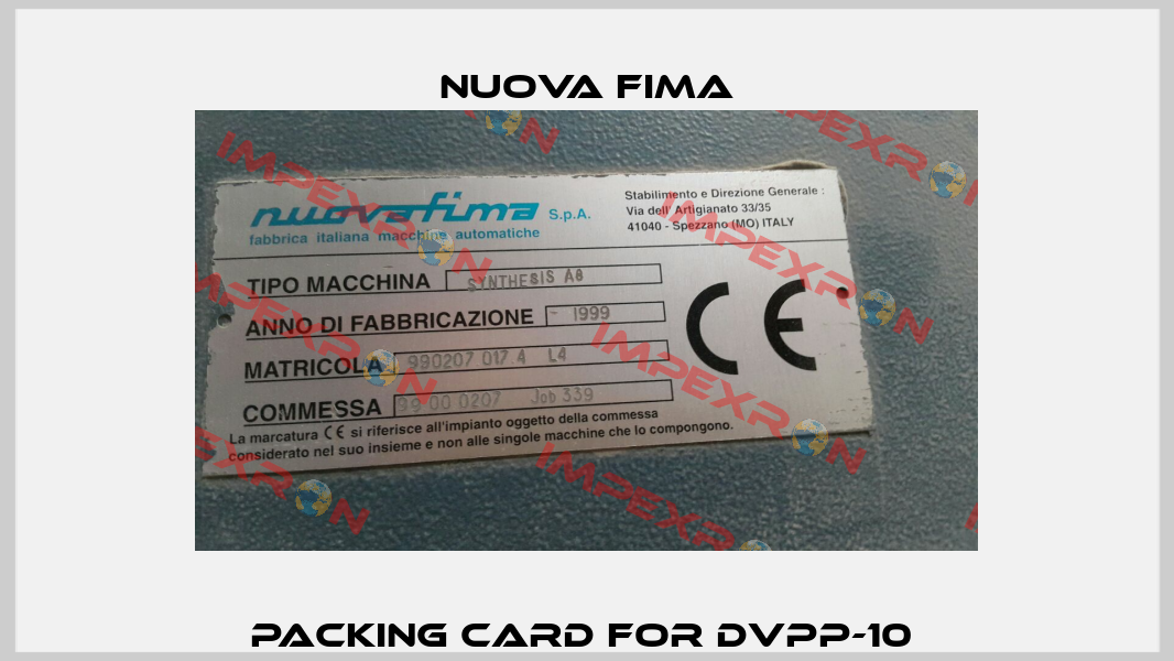 Packing Card For DVPP-10  Nuova Fima